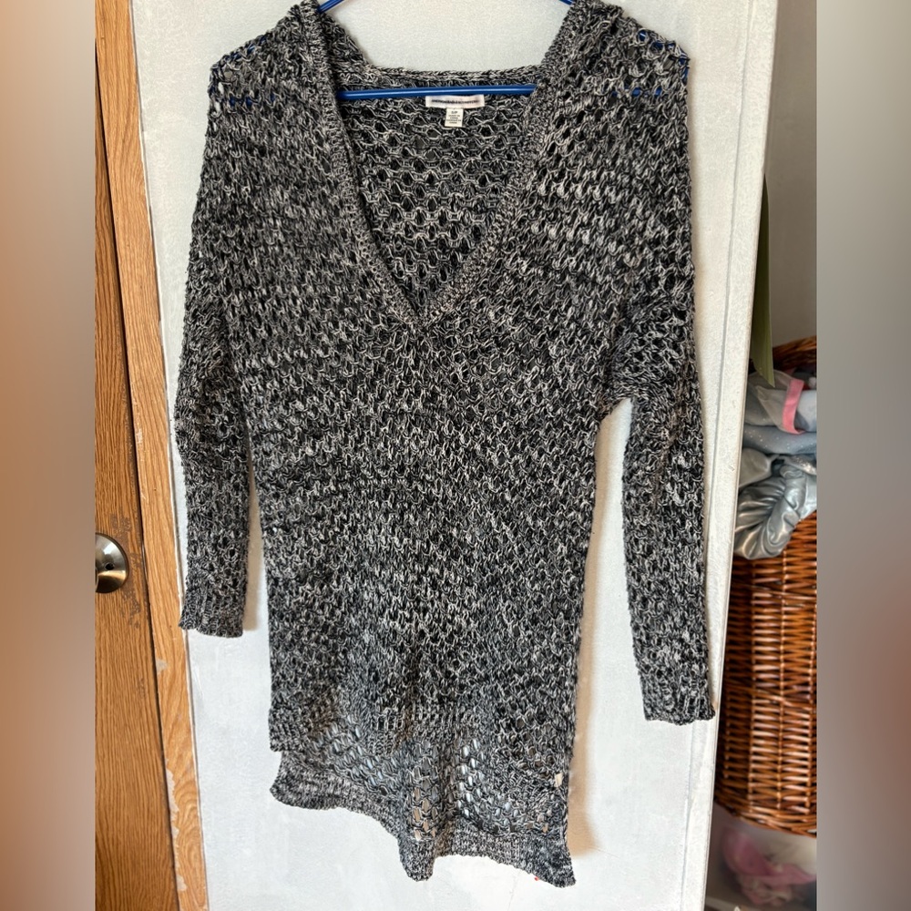 American Eagle Whimsigoth Net Top Grunge-Fairytale Hooded Knit Sweater Crochet